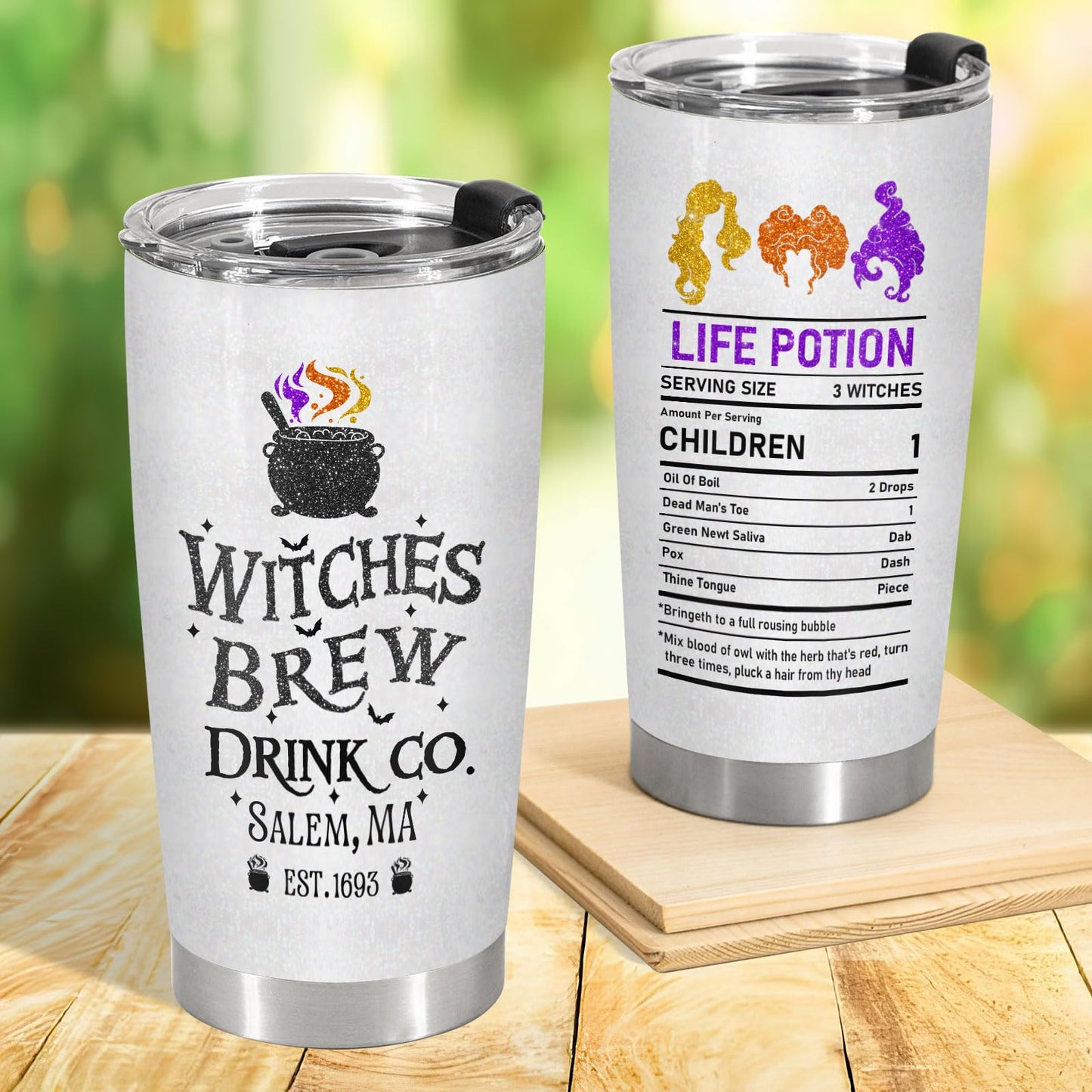 34HD Funny Witch Brew Tumbler 20oz Stainless Steel Insulated - Hocus Nutrition Facts for Halloween Fans - Birthday Present for Men & Movie Fans