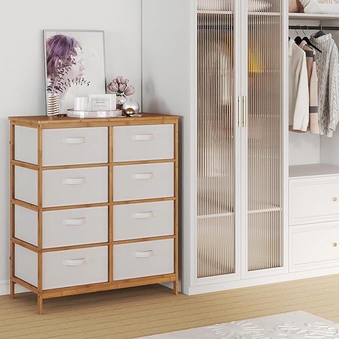 Giantex 8 Drawers Dresser for Bedroom, Bamboo Fabric Storage Tower