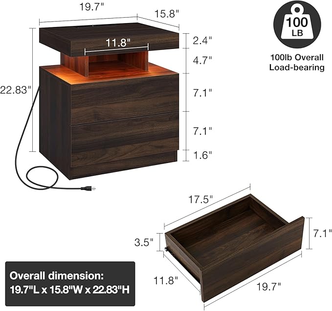 HOMMPA Set of 2 Rustic Nightstand