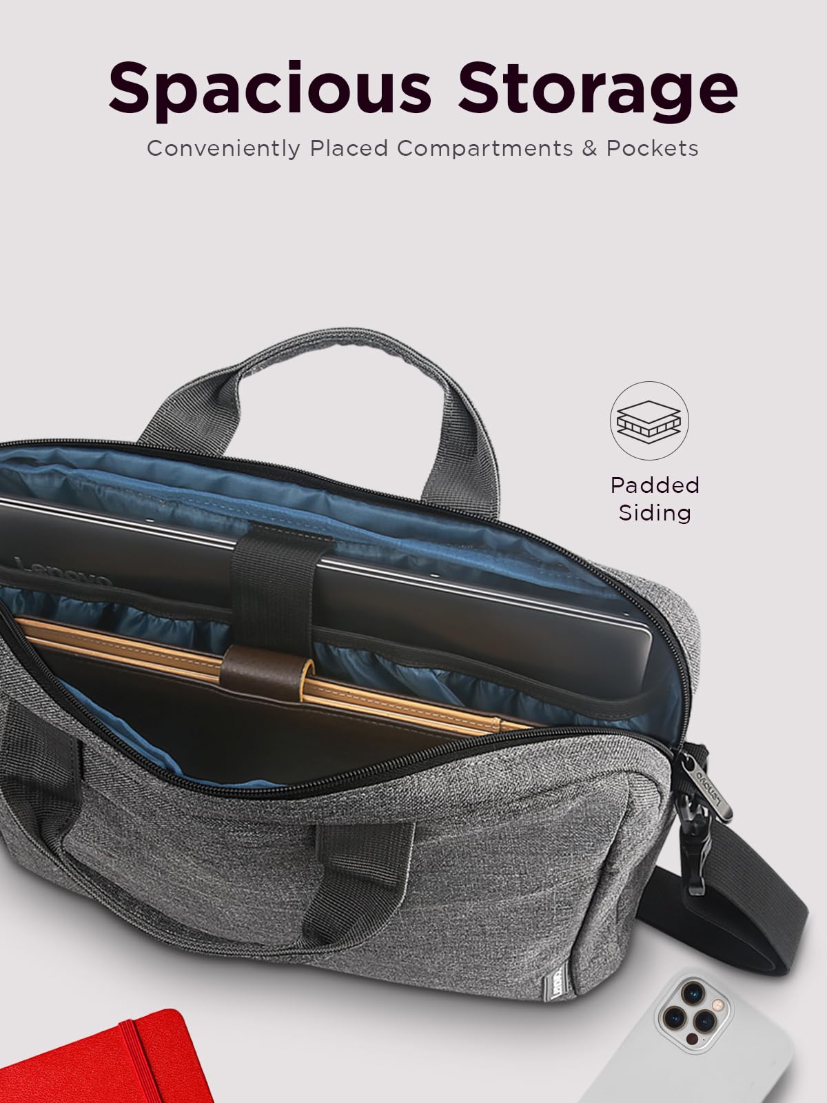 Lenovo Laptop Carrying Case T210, 15.6-Inch Laptop and Tablet, Sleek Design, Durable and Water-Repellent Fabric, Business Casual or School, GX40Q17231 Casual Toploader - Grey