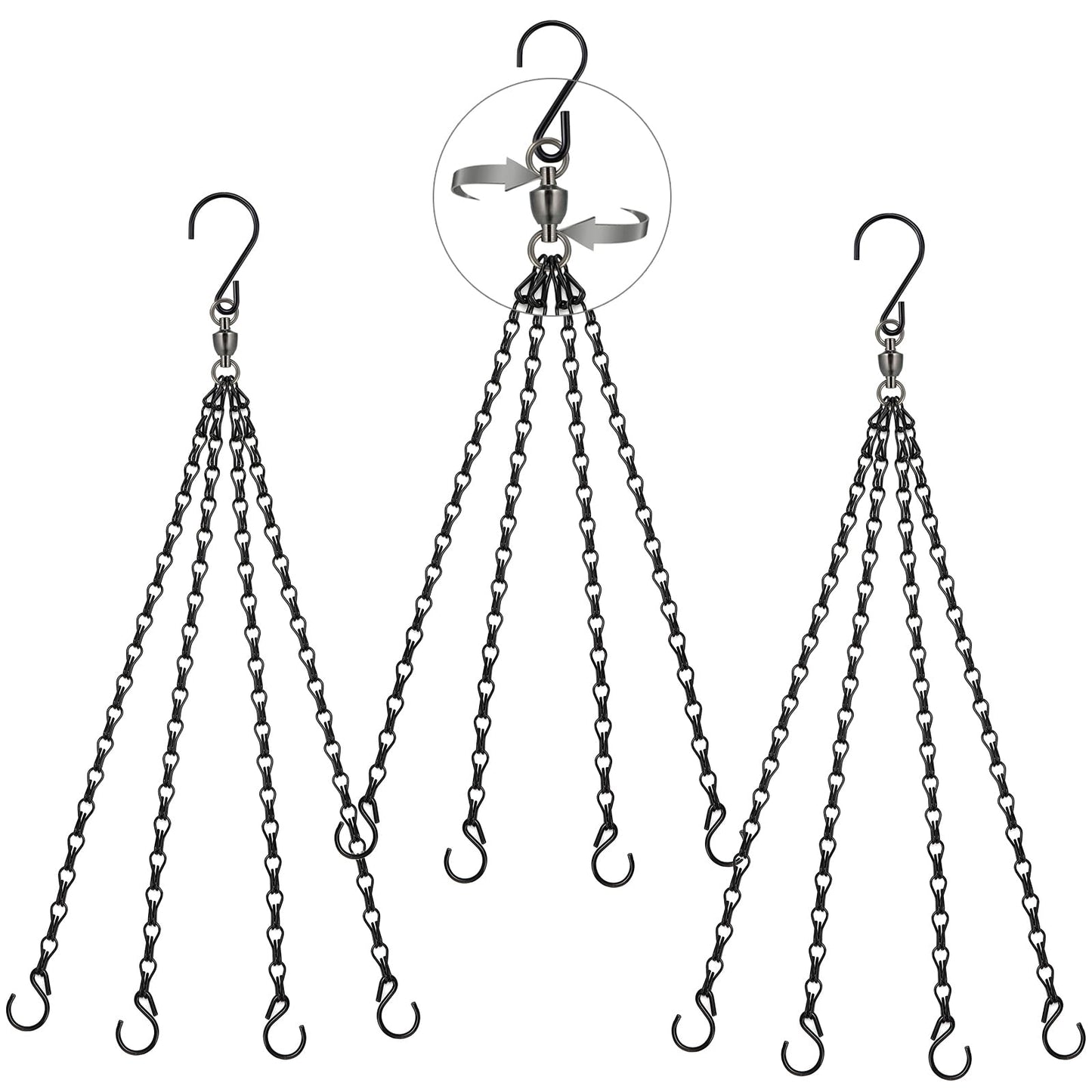 Heybe Swivel Hanging Basket Chains 23 Inches 4 Leads Hanging Chains Flower Pot Hanger Replacement Plant Hangers for Planters and Lanterns, Pack of 3 (4 Legs-Swivel)
