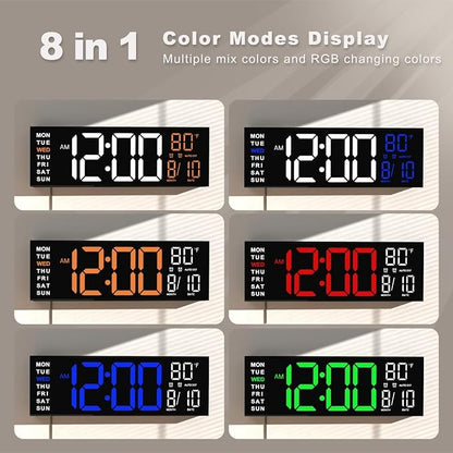 JALL 16" Large Digital Wall Mount Clock, Count Down Timer, Alarm, Big LED, RGB Color, DST, Temperature for Living Room Classroom Desk, Xmas, Birthday Gift for Senior Mom Dad (Red White, 16 inches)
