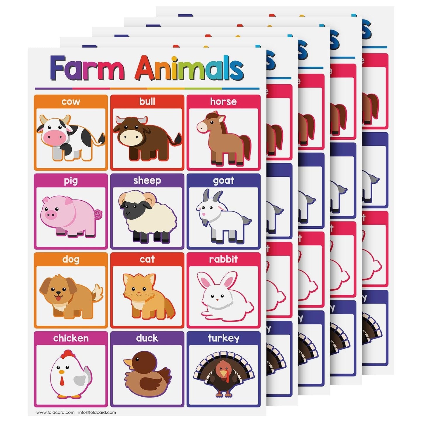 Farm Animals Educational Charts for Preschool to Gradeschool – Bright and Colorful Visual/Learning Aid Poster for Classroom or Home | Printed on Glossy Durable Cardstock | 11" x 17" | 5 per Pack
