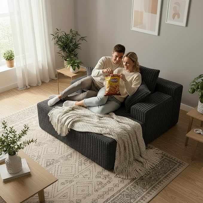 Sytopia Chaise Lounge with Armrests, Oversized Sofa Bed with 3 Pillows