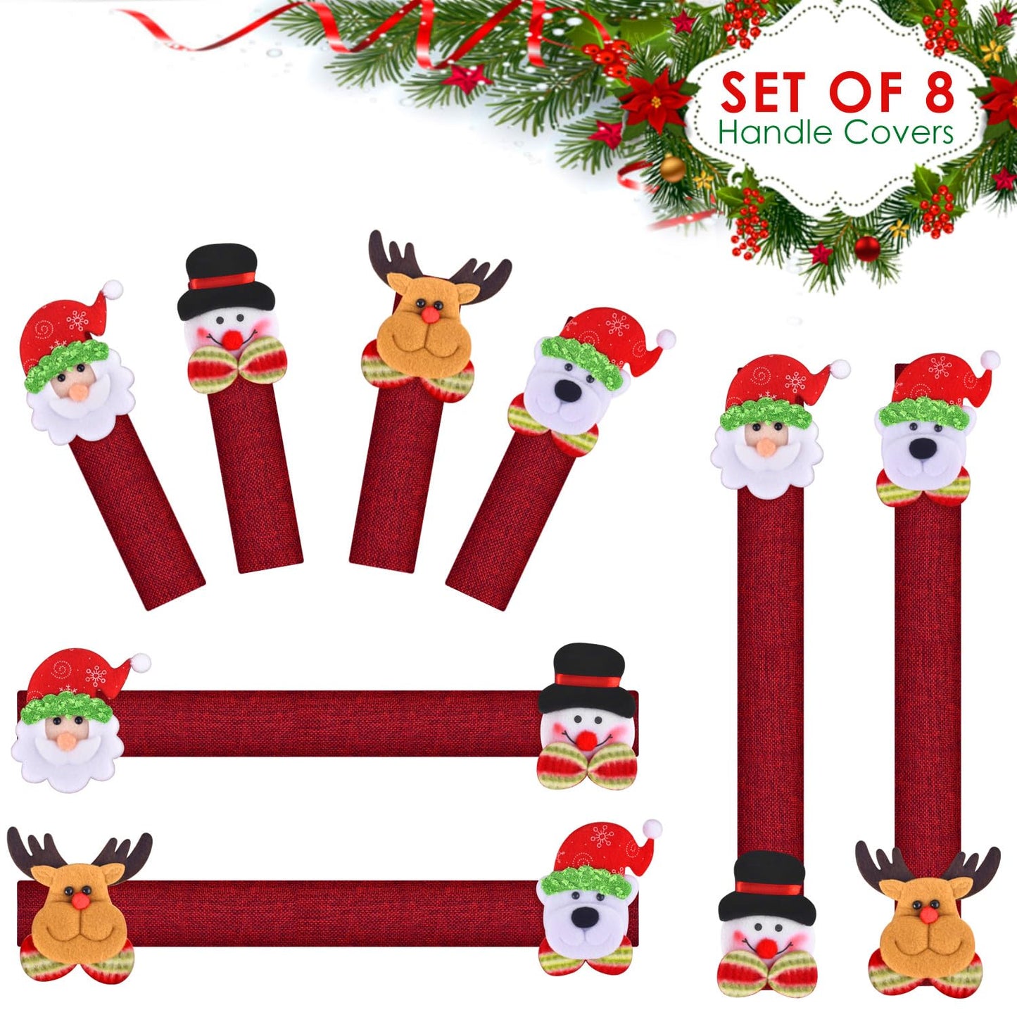 KATUMO Christmas Refrigerator Handle Covers, 8PCS Kitchen Appliance Handle Protectors - Adorable Snowman Design, Fridge & Microwave Oven & Dishwasher Safe