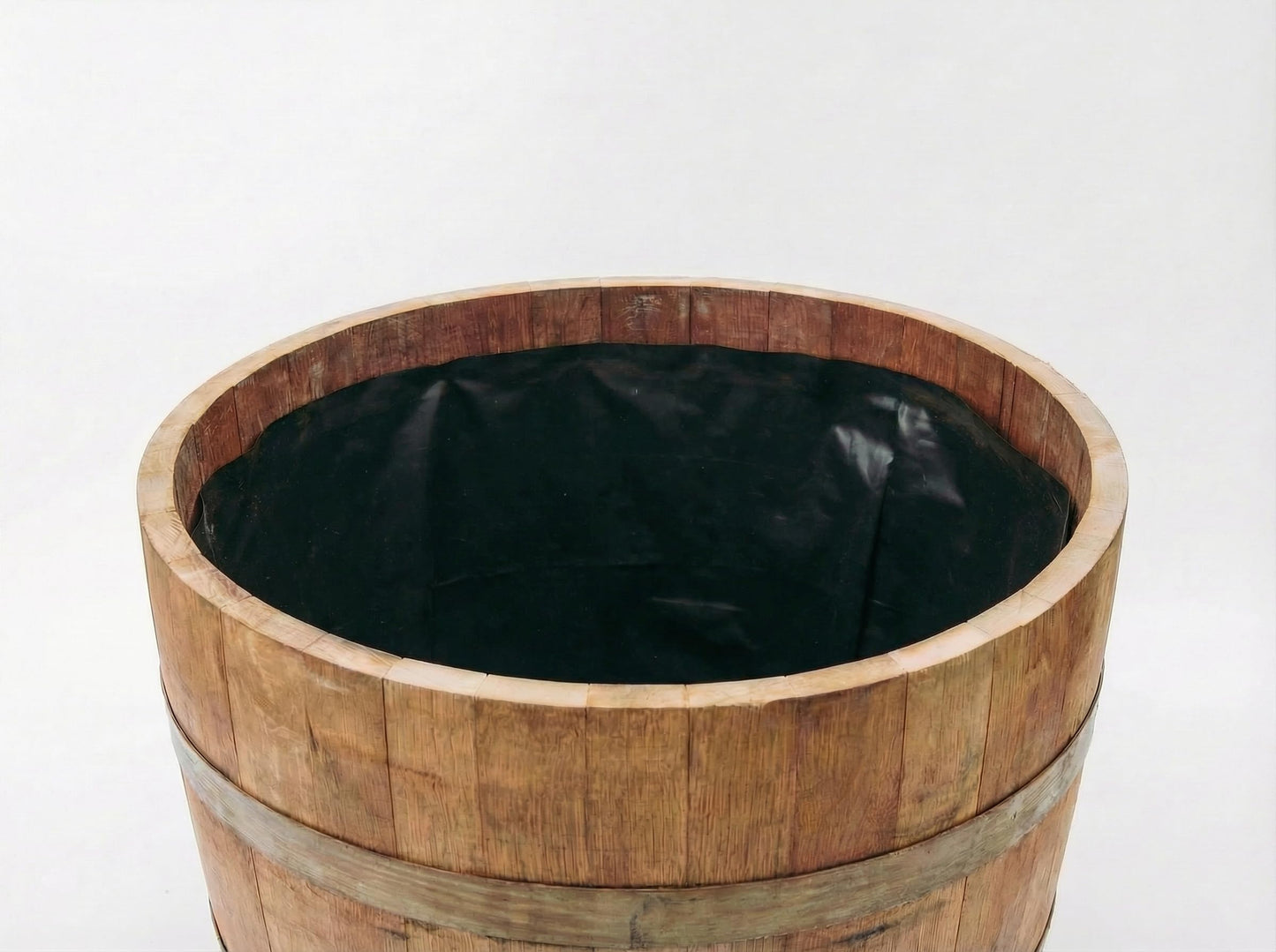 OAKENZ Half Barrel Planter Starter Kit – Wine & Whiskey Barrel Liner with Drain Tube & Mesh – Complete Waterproof Insert System for Half Barrel Planters – Heavy-Duty Plastic
