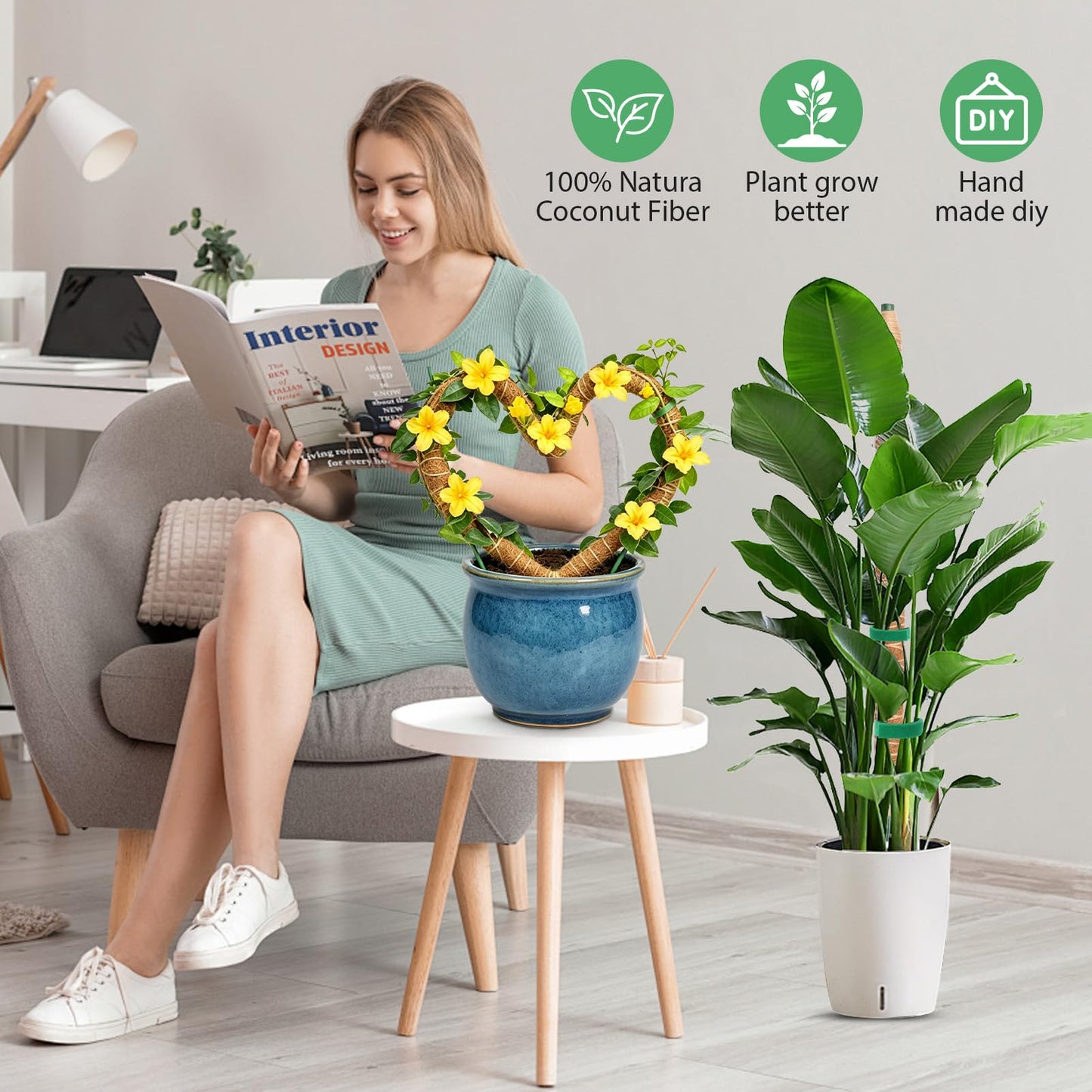 Growvy 2 Pack Bendable Moss Pole, 63" DIY Shape Monstera Plant Support for Climbing Indoor Plants, Coco Coir Plant Support Stake for Monstera, Pothos, Philodendron & Indoor Potted Vines