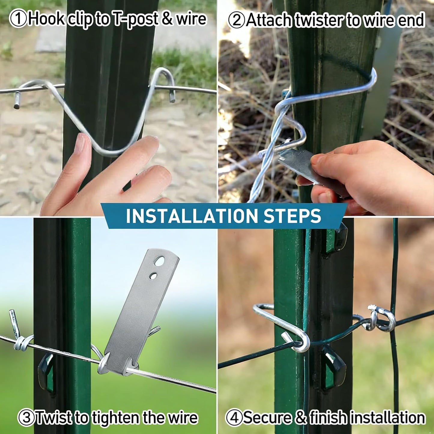 100PCS T-Post Wire Clips, Galvanized Steel Fence Clips, Heavy-Duty Clip Bending Tool, Time-Saving and Convenient Fence Wire Clips for Tightening Farm, Ranch, Garden Fence Wires