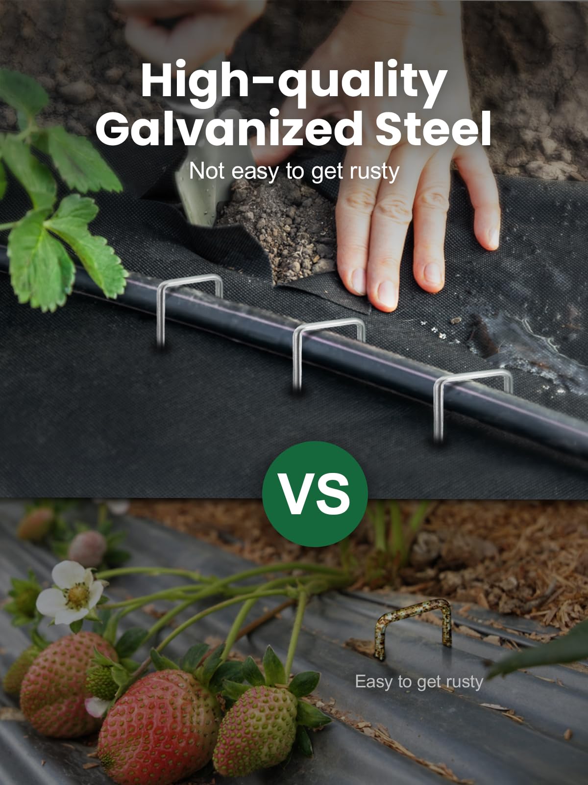 GROWNEER 100 Pack Landscape Staples 6 Inch 11 Gauge Heavy Duty Hot-Dip Galvanized Steel Garden Stakes U-Shaped Weed Barrier Spikes Metal Ground Pins for Lawn and Yard Landscaping