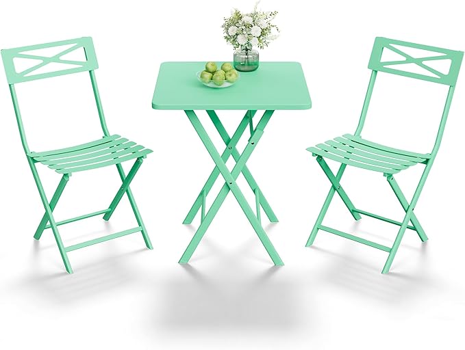 GarveeLife 3 Piece Outdoor Bistro Set, All Metal Patio Table and Chairs Set