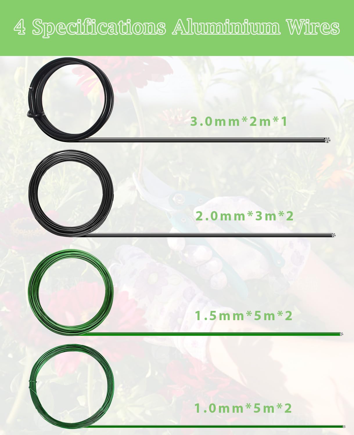 MOSFiATA Bonsai Wire Kit 8Pcs, 7 Roll Aluminum Bonsai Training Wire Coils with Cutter Set - Multiple Sizes (1/1.5/2.0/3.0mm) for Bonsai Trees Branch Control Plant Shaping