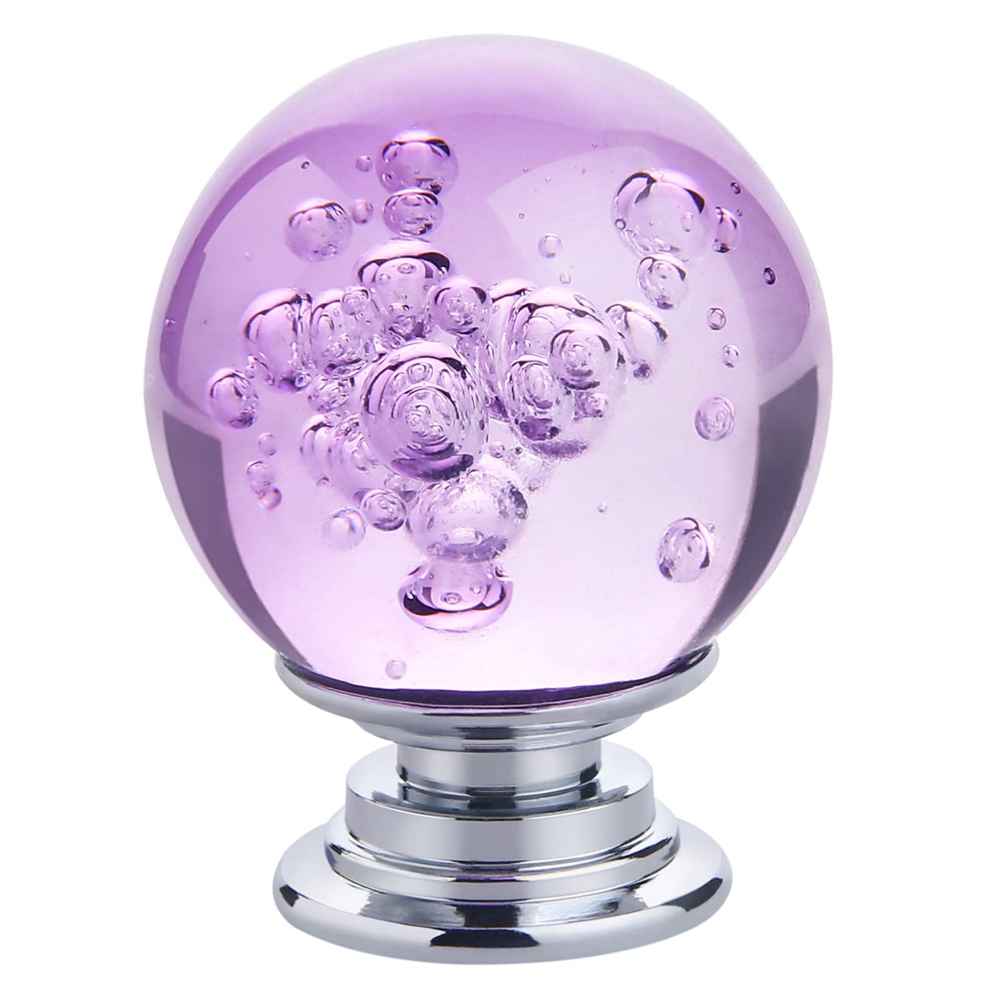 IEIK 10 PCS Crystal Cabinet Knobs Round Glass Bubbles Dresser Knobs Smooth Drawer Knobs Handle for Home, Cabinet, Drawer and Dresser Hardware with 3 Different Size Screws, 30MM (Purple)