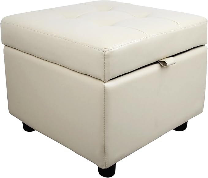 H&B Luxuries Tufted Leather Square Flip Top Storage Ottoman Cube Foot Rest