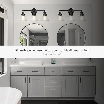 Design House Augustin Vanity Light, 3-Light, Seeded Glass Warm Glow, Dimmable, Up/Down Glow, Easy Installation, E26 Socket, Black, 25.9 in L x 8.3 in D x 11.1 in H, 589036-BLK