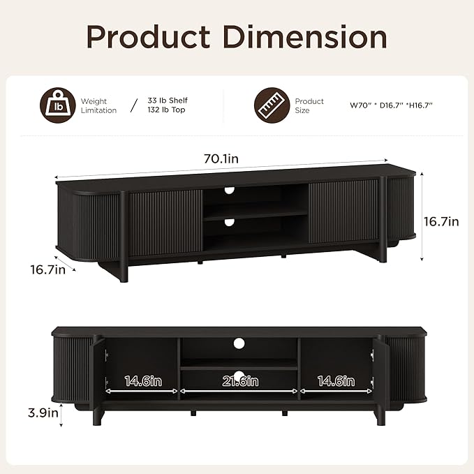 Vabches 70" Mid Century TV Stand