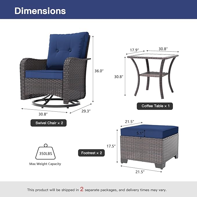 ALAULM 5-Piece Outdoor Swivel Rocking Chair Set