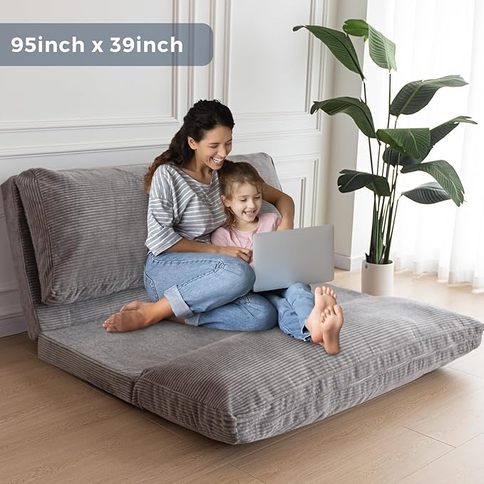 MAXYOYO Folding Sofa Bed, Extra Thick and Long Floor Sofa Convertible Sleeper