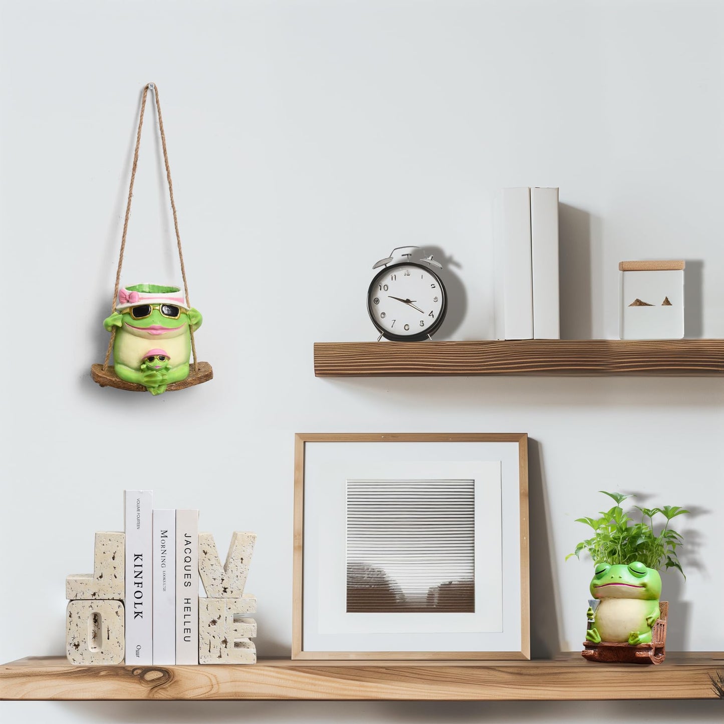 Saysmile Unique Frog Plant Pots Indoor, Cute Small Succulent Pots with Drainage Hole, Rocking Chair Planters for Outdoor Indoor Plants, Resin Flower Pot for String of Pearls, Gift Ideas for Mother