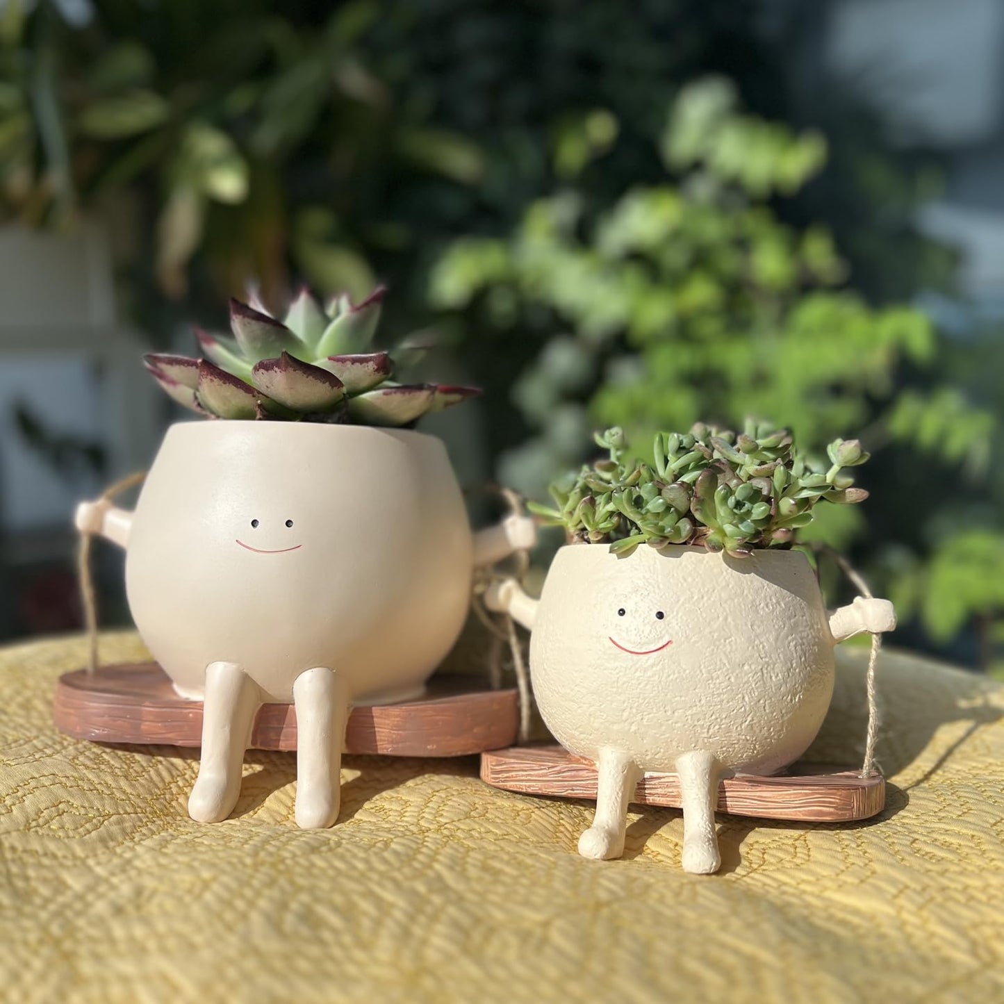 TEARS OF GAIA Hanging Planters for Indoor Plants, Lovely Face Planter Pot Cute Resin Flower Head Planters with Drainage, for Mom, Funny Succulent Plant Lover Gift for Plant Lovers (Small Swing)