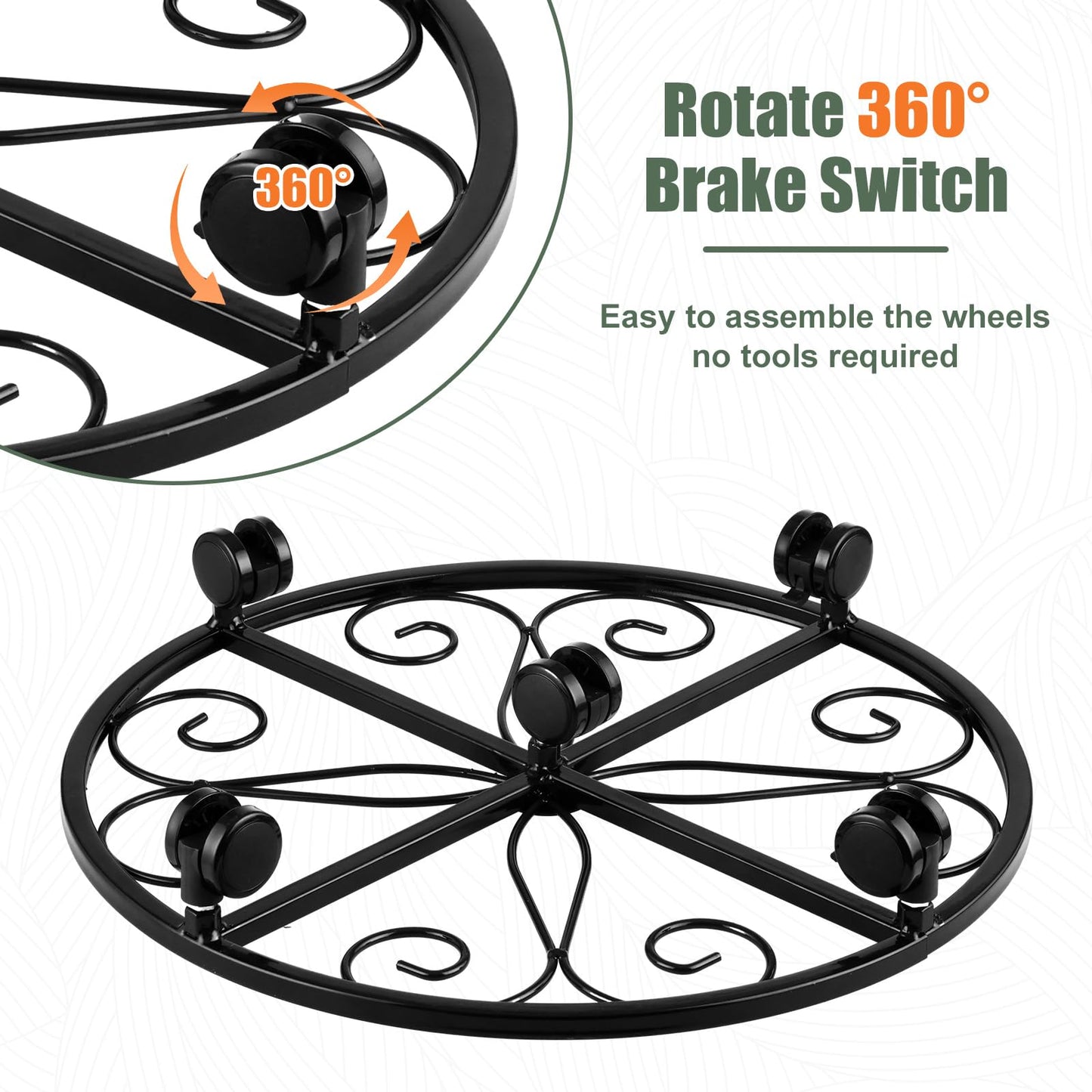 KvyusFlourish 3 Packs 20” Plant Caddy with Wheels Metal Plant Stand on Wheels for Indoor and Outdoor Plants Rolling Plant Stand with Casters Heavy Duty Plant Dolly Roller Caddy, Black