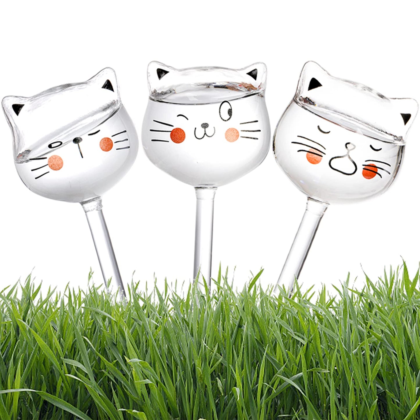SOUJOY 6 Pieces Self Watering Bulb, Glass Plant Watering Globes, Hand Blown Cat Shape Automatic Watering Spike Device for Indoor and Outdoor Plants