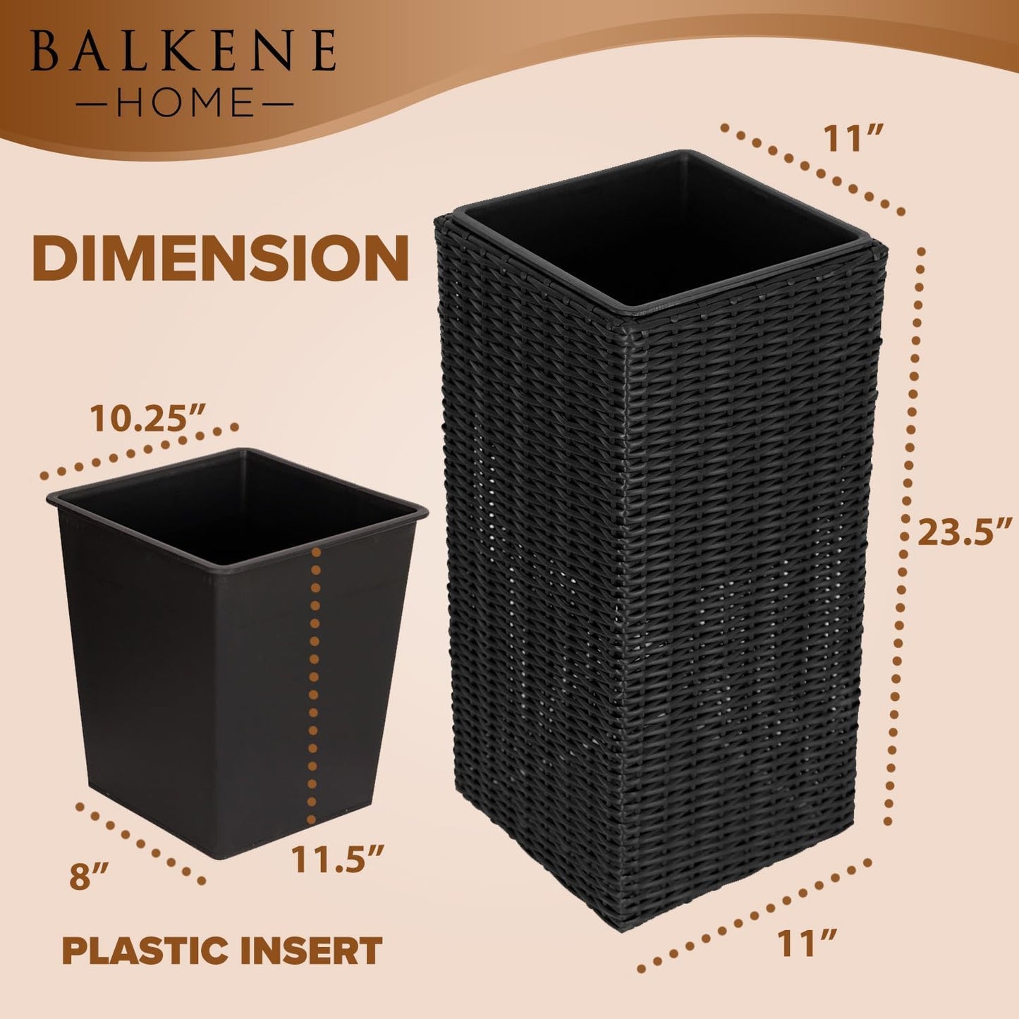 Set of 2 Tall Planters for Outdoor & Indoor Plants – 24" Large Plastic Flower Pots with Modern Tapered Design, Decorative Garden Planters for Porch, Patio, Balcony & Backyard Sierra, Black