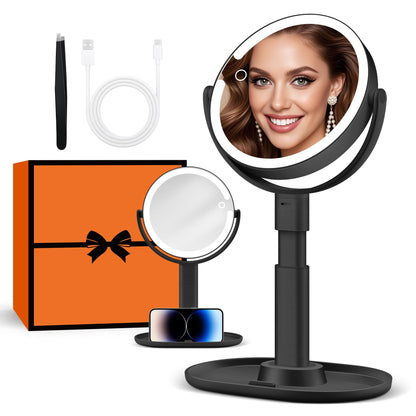 B Beauty Planet Makeup Mirror with Lights, Lighted Magnifying Mirror 30X with 3 Lighting and Adjustable Brightness, 2-Sided Height Adjustable Vanity Mirror for Bathroom, Gifts for Women White