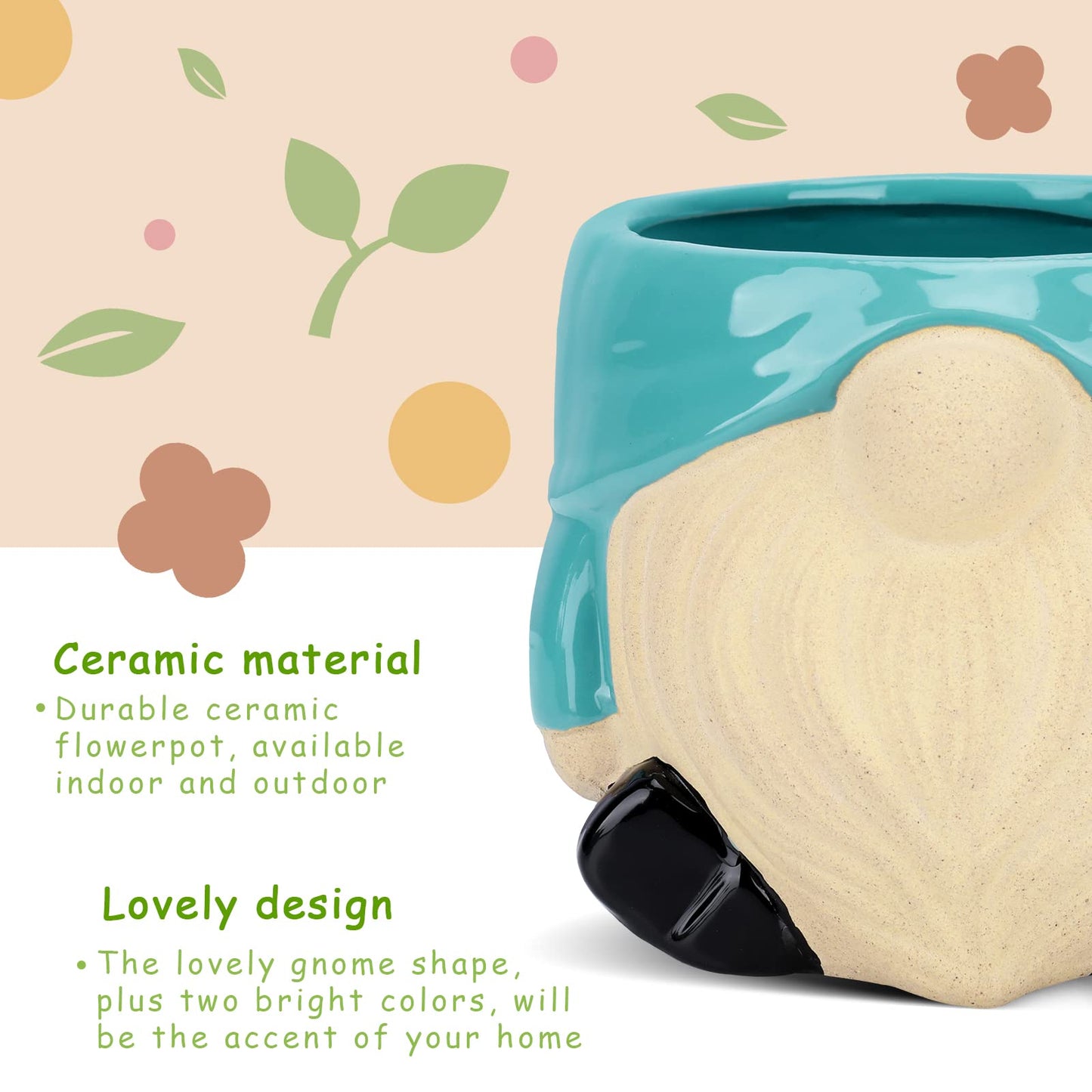 Chonsun Ceramic Planter 6 Inch Plant Pots Indoor Outdoor Flower Pots Succulent Plant Pot Mid-Century Planter Ceramic Blue Gnomes