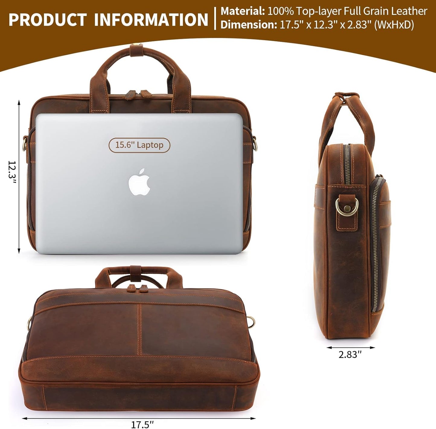 Jack&Chris Leather Briefcase for Men,Business Travel Laptop Messenger Bags