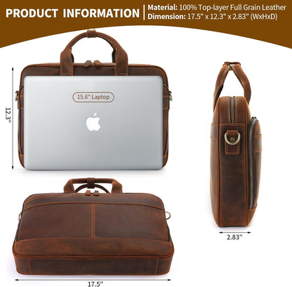 Jack&Chris Leather Briefcase for Men,Business Travel Laptop Messenger Bags