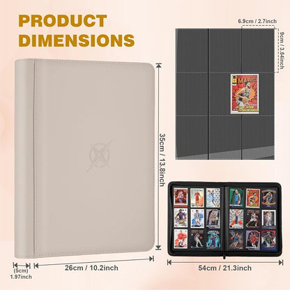 Trading Card Binder, Card Binder 9 Pocket for Trading Cards, Holds 540 Cards, Zippered Premium Card Collection Binder Album for Game Card, Sports Card, Yugioh, MTG (Ivory White)