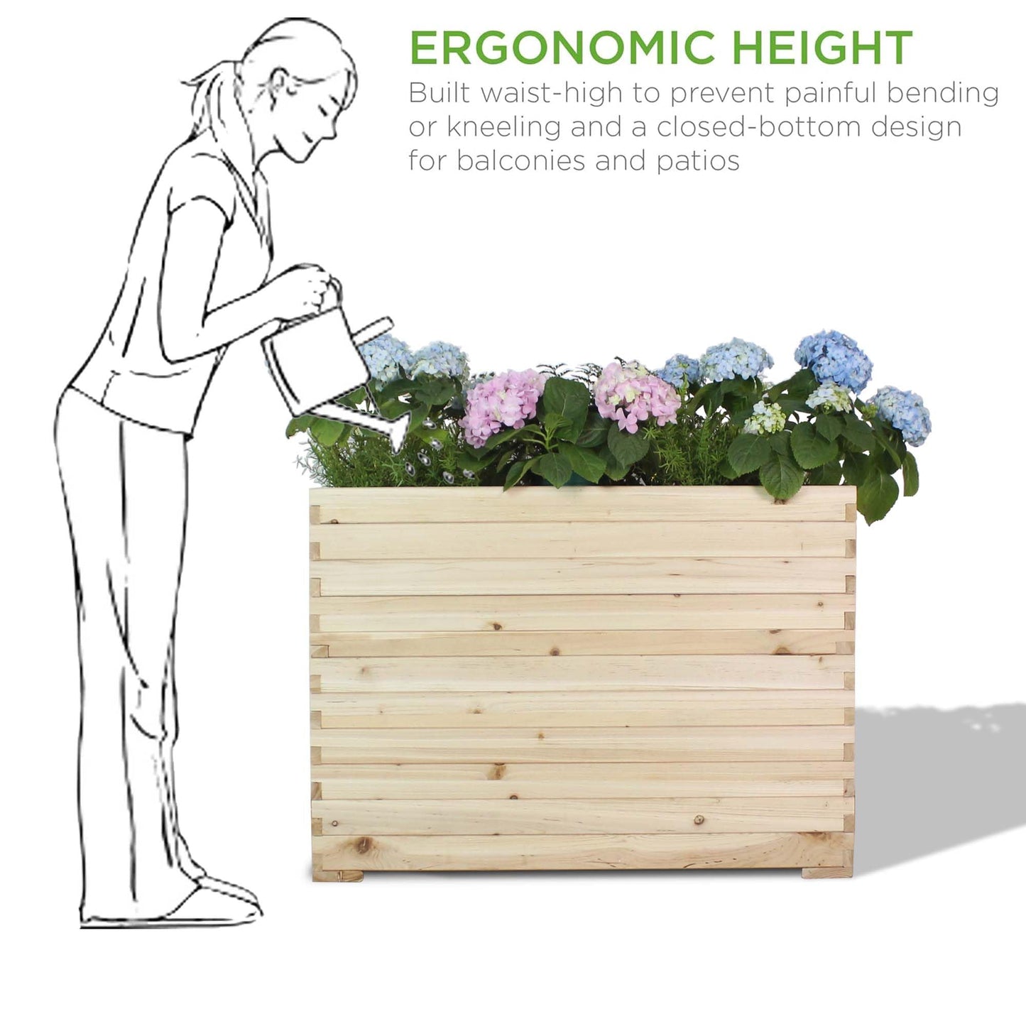 TRUEAURA Wood Raised Garden Bed, Rectangular Planter Box Outdoor Large Tall Trough 39"x28"x15" Flower Planters Boxes with Bottom for Plants Herb Patio Porch Balcony Privacy Screen