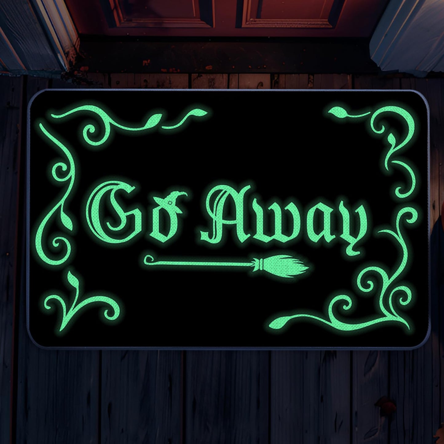 QIONG MENG Halloween Door Mat Rug Go Away Decorative Glow in The Dark Doormats Luminous Entrance Rugs Floor Front Mats for Luminous Farmhouse Home Kitchen Decor 17 x 27 Inch