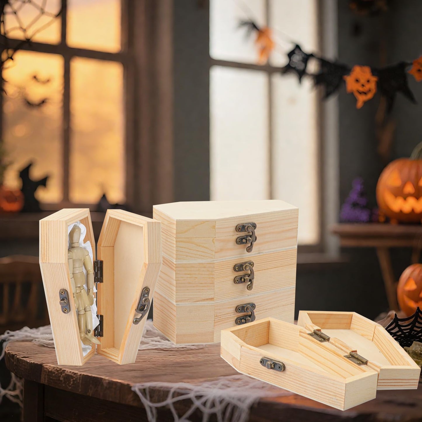 Yiksonyo 10 Pack 6 Inch Unfinished Wood Coffin Box, Wooden Coffin Box for Halloween Decor, Party Favors, and DIY Crafts