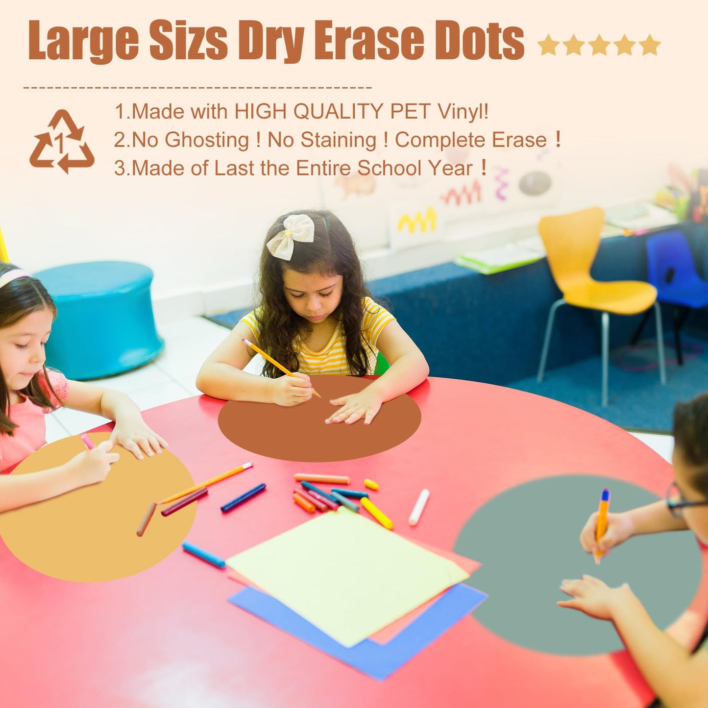 Lincia 12 Pcs Large 12 '' Dry Erase Dots for Classroom Tables Removable Dry Erase Circles Whiteboard Marker Stickers Spots Wall Decals for School Classroom Teachers Students Table & Desk