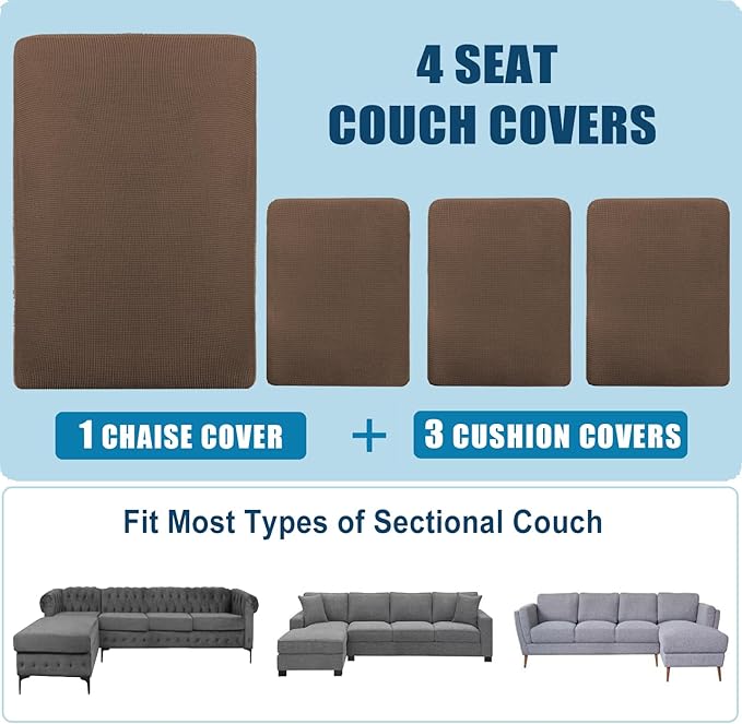 Water Repellent L Shaped Couch Covers 4 Pieces Sofa Seat Cushion Slipcovers