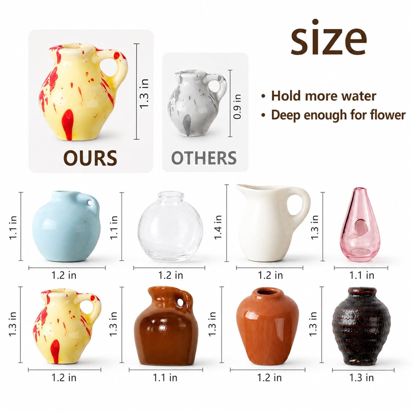 Mini Vase Magnets for Fridge - 8-Pack Cute Ceramic Pots with Artificial Flowers, Decor for Home,Office, White Board, Kitchen