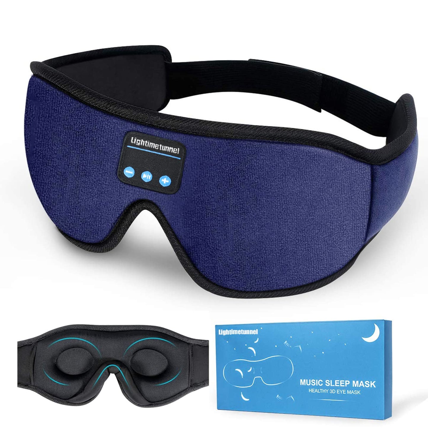 LIGHTIMETUNNEL Sleep Headphones, 3D Bluetooth Sleep Mask, Washable Sleeping Headphones with Ultra Thin Stereo Speakers Microphone Hands Free for Insomnia Travel Blue Color