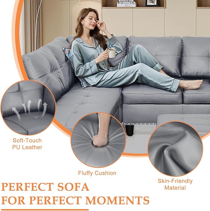 Wakefit Sectional Sofa Couch, Modern 4-Seaters Living Room Furniture Sets