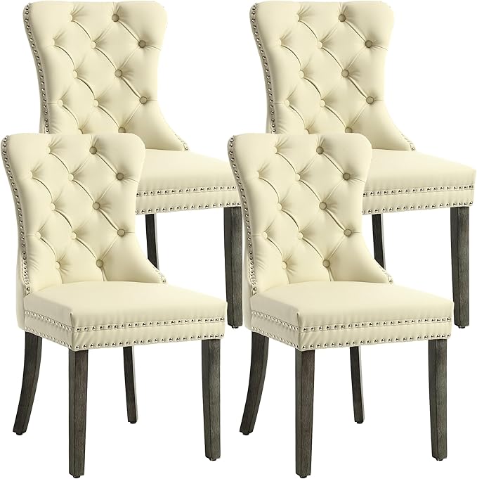 KCC Faux Leather Dining Chairs Set of 4, Upholstered High-end Tufted Dining