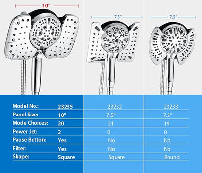 INAVAMZ 2-in-1 Shower Heads with Handheld 2.5GPM: 10” Rain Shower Head & Hand Held Shower Head, 9 Spray Settings Detachable Shower Head with ON/OFF Switch and 15-Stage Filter