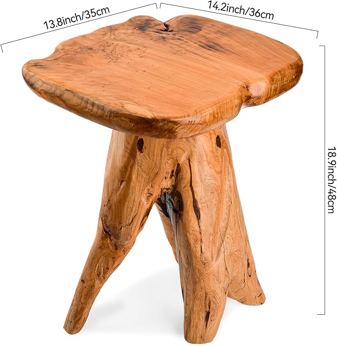18.9 inch Live Edge Wood Stool, Live Edge Wood Stool, Freeform Mushroom Side