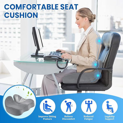 Seat Cushion, Memory Foam Office Chair Seat Cushion for Office Chairs/Car/Long Trip/Desk Chair/Gaming, Large Size for Sciatica & Hip & Tailbone Pain Relief, Sciatica Support (Light Gray)
