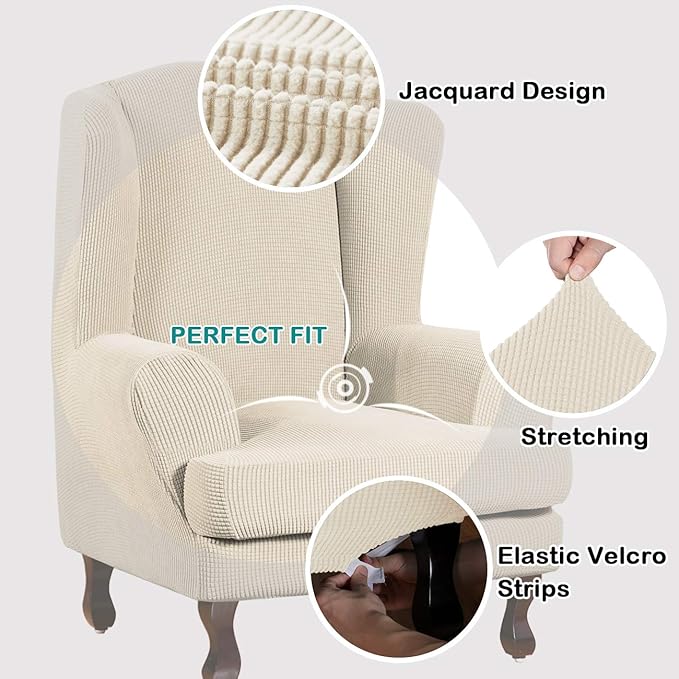 Turquoize Wingback Chair Covers 2 Piece Wing Chair Slipcover Stretch Slipcovers