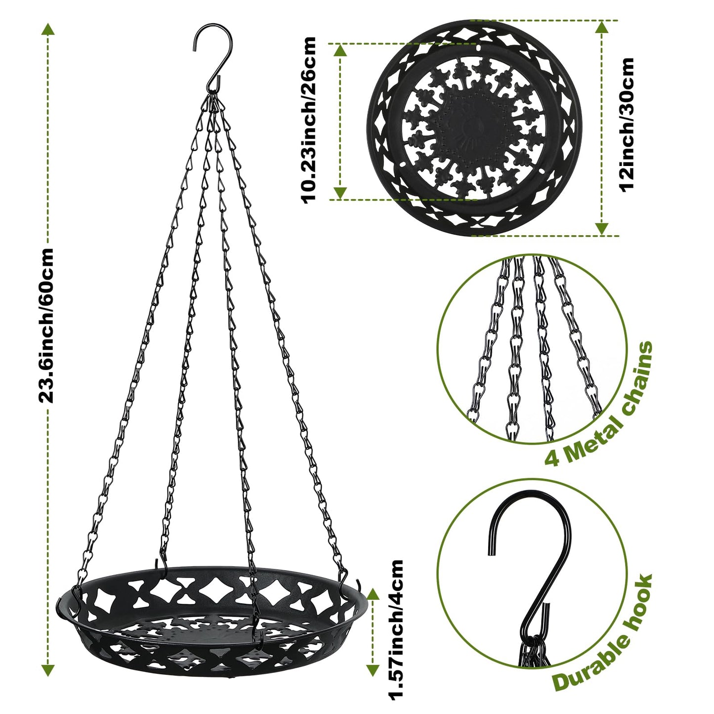 Enhon 4 Pack Plant Hanger, 12 Inch Metal Hanging Planter for Indoor Outdoor Plants, Classy Glossy Black Decorative Hanging Plant Shelf for Window Wall Ceiling Home Decor