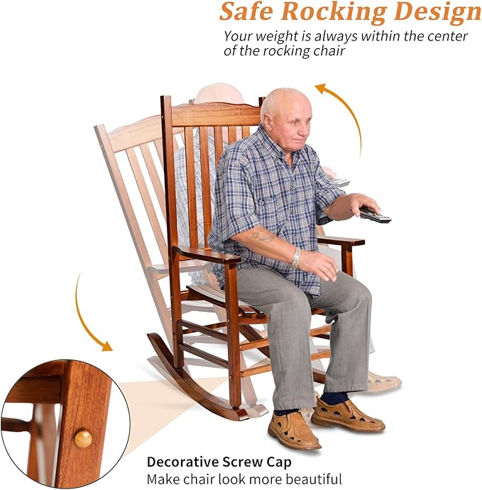 Outvita Outdoor Rocking Chair, Solid Wood High Back Rocker, All Weather Lounge