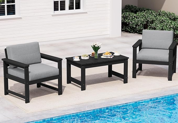 SERWALL 3 Pieces HDPE Outdoor Sofa Bistro Set