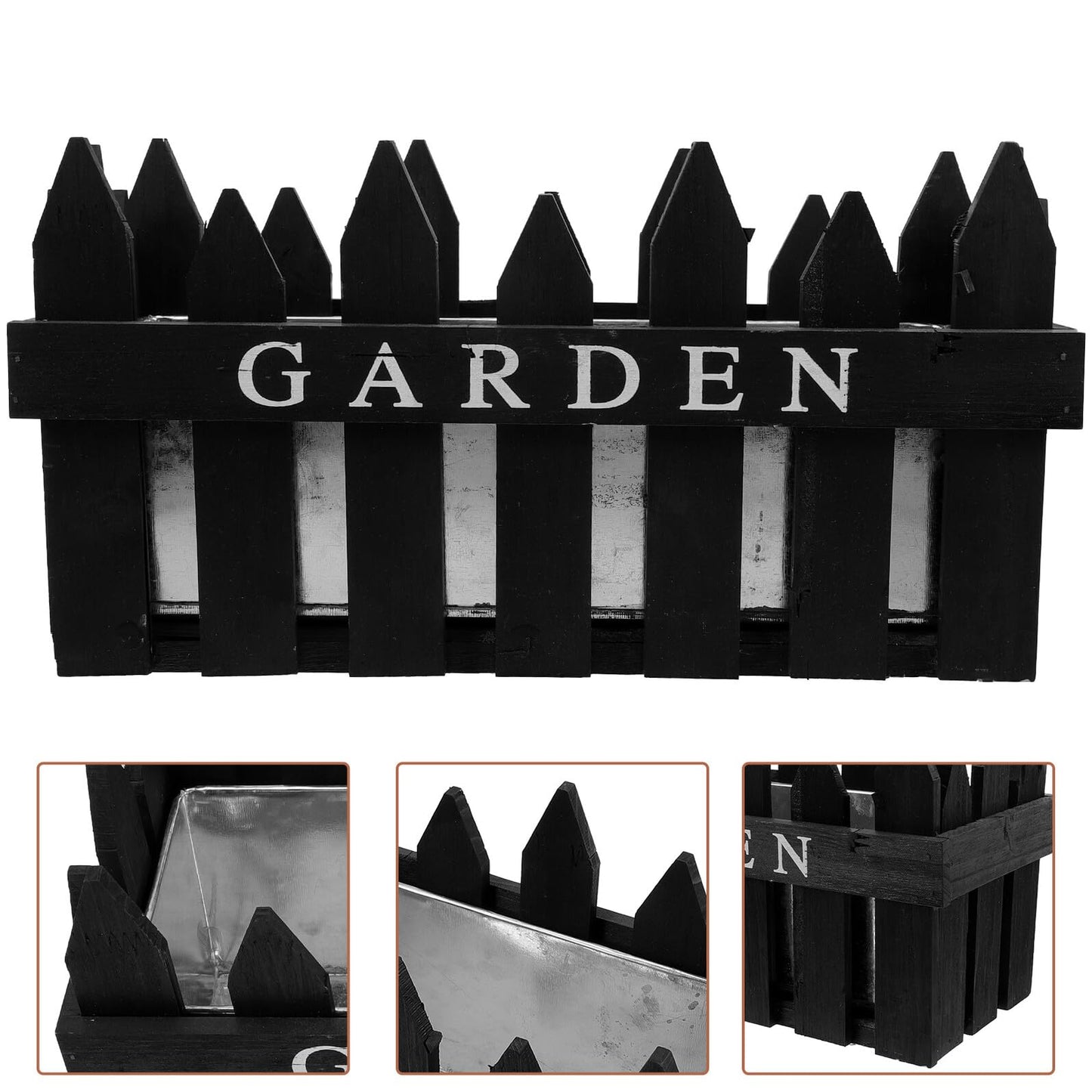 MAGICLULU Rectangular Wooden Fence Flowerpot Planter Box for Indoor Outdoor Decorative Planting, Black Wood Material, Creative Rustic Garden Pot Suitable for Office and Home Decor