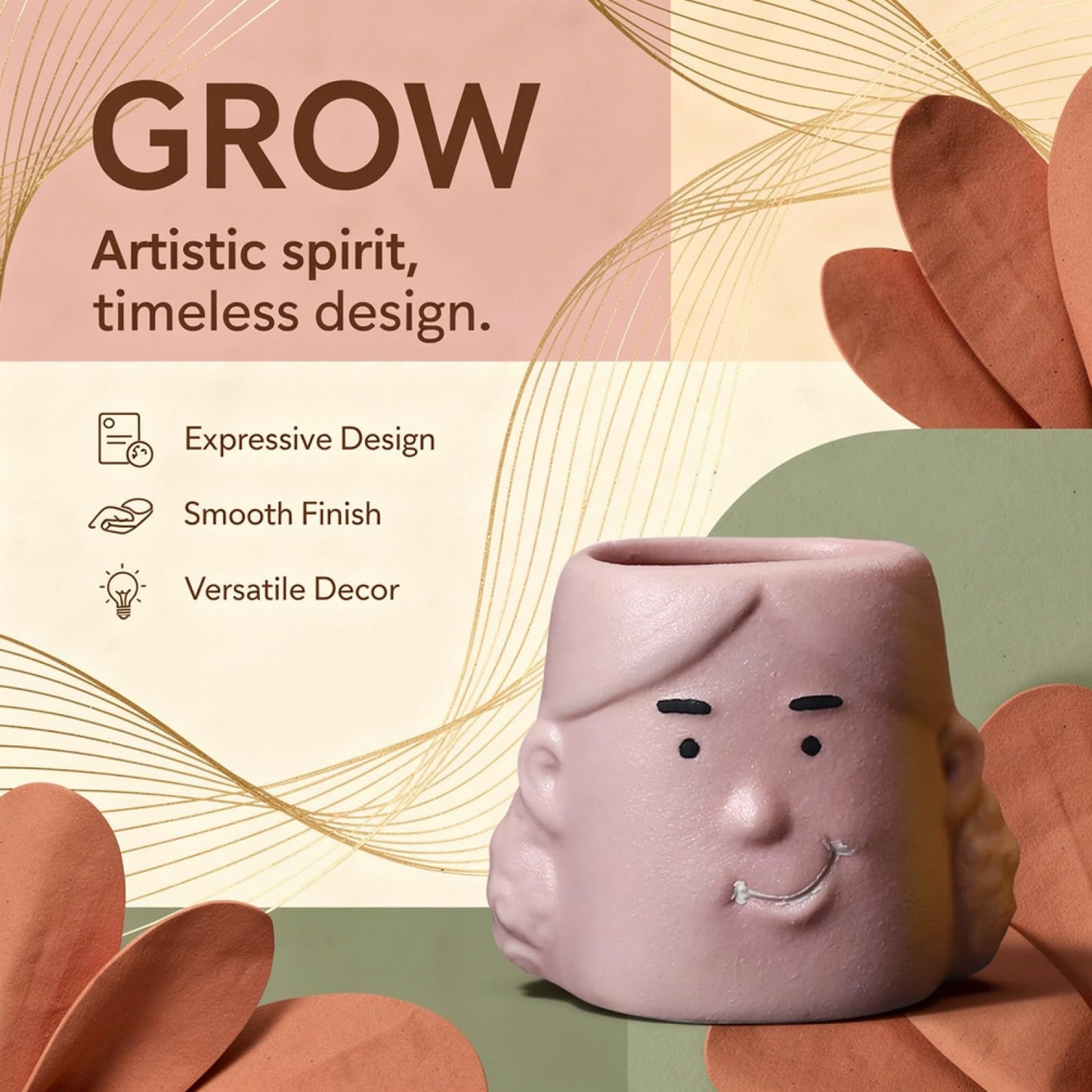 wkao Matte Human Face Plant Pot, for Succulents & Flowers, Abstract Ceramic Little Girl Head Planter, 4.1 X 3.9 X 3.4 in, Creative Desktop Decor, Indoor Outdoor Ornament