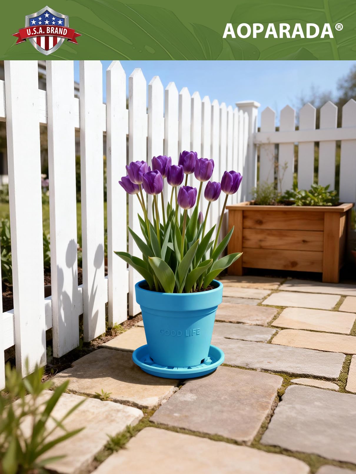 Aoparada® 10 Inch Plant Saucers (4-Pack) - Tulip-Design Leak-Proof Trays for Small Pots - Protect Surfaces & Nurture Plants - Heavy-Duty for Indoor/Outdoor(Blue)
